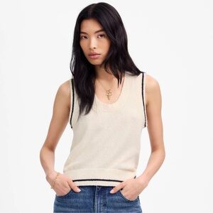Madewell Cream Knit Top with Black Accents